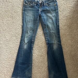 True Religion Distressed Blue Flare Jeans